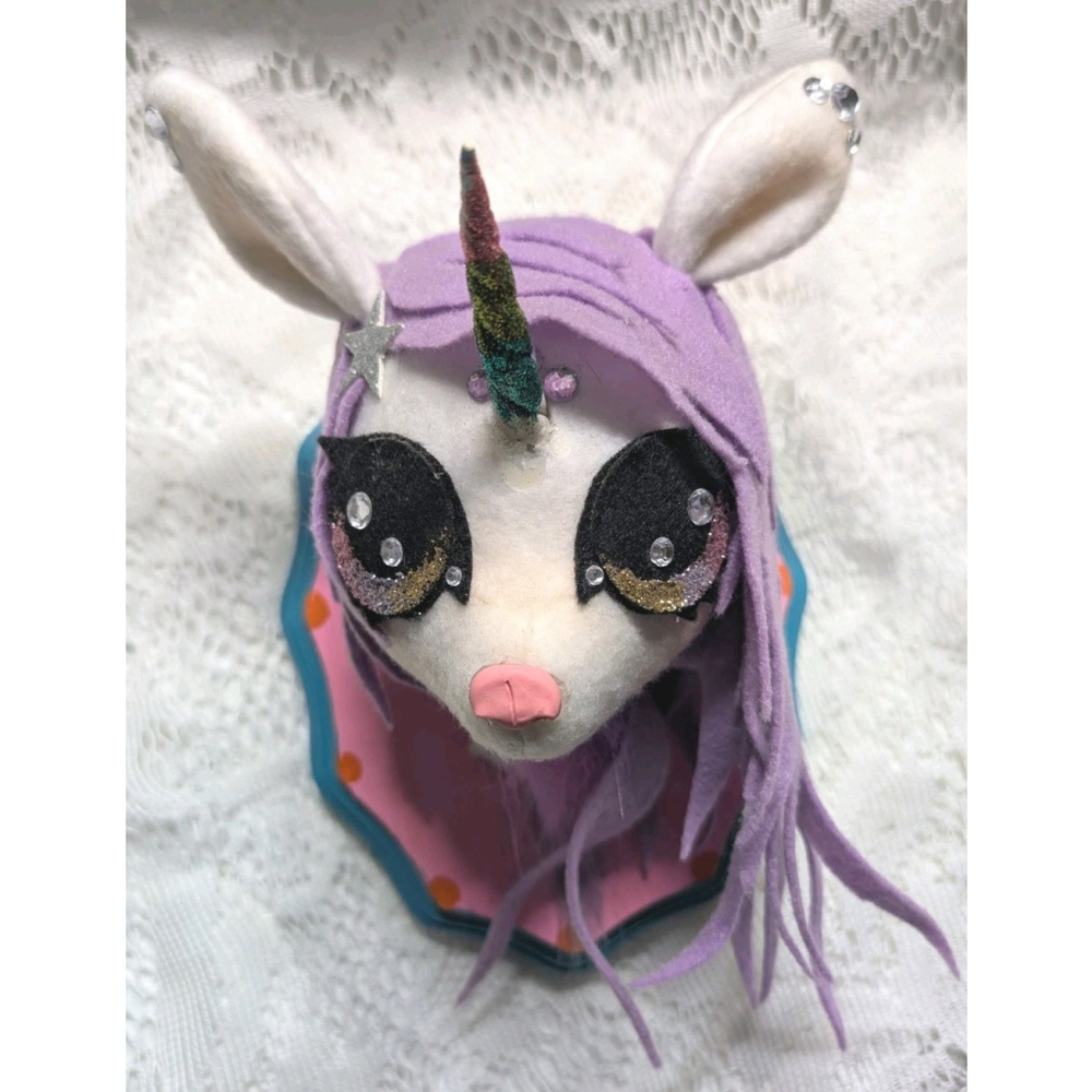 OOAK Faux Taxidermy Unicorn Wall Mount Stitch of Whimsy Art Sara Leigh Signed